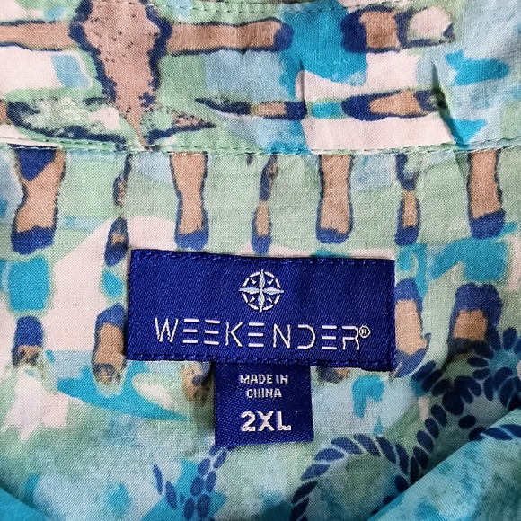 Weekender Batik Print Casual Button Down Shirt w Anchors Size XXL Short Sleeve - Picture 10 of 11